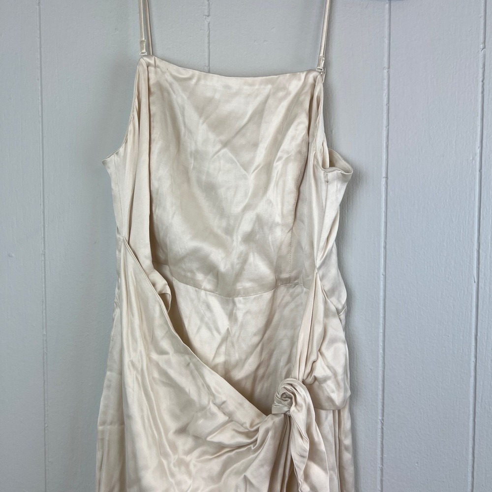 LPA Revolve Slip Midi Dress Champagne Satin‎ Wrap Tie Adjustable Straps Medium - Picture 5 of 10